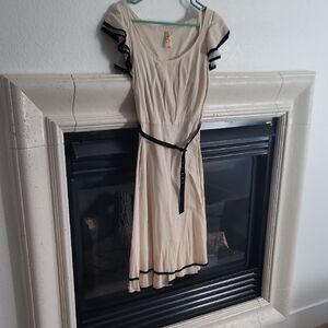 Anthropologie Elegant Cream Dress with Black Accents